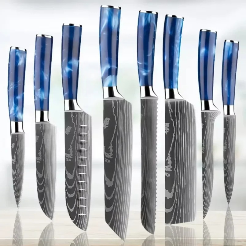 Home Cooking In Japanese - Damascus Patterned Laser Steel Japanese Santoku